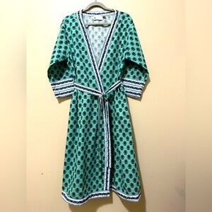 ELLA SIMONE XL pure cotton wrap robe blue multi floral Women’s Comfort Lounge